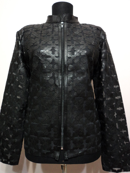 Black Leather Leaf Jacket for Women Design 06 Genuine Short Zip Up Light Lightweight