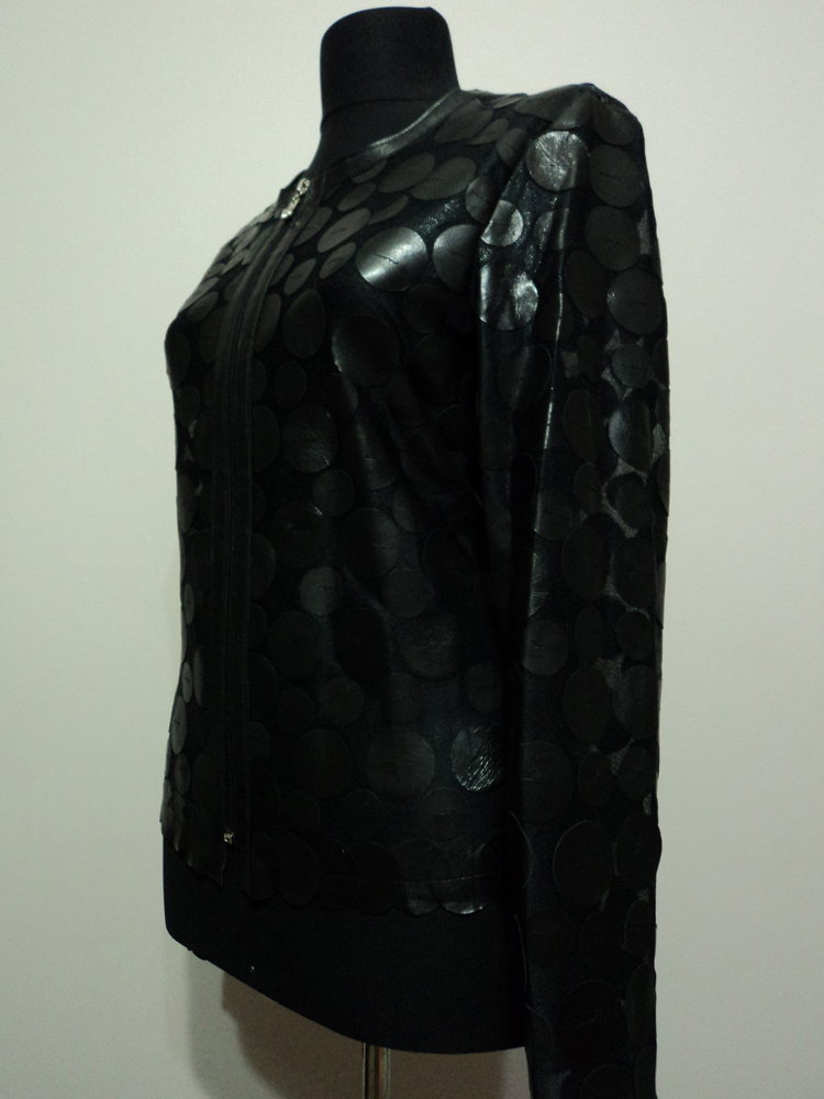 Black Leather Leaf Jacket for Women Design 07 Genuine Short Zip Up Light Lightweight