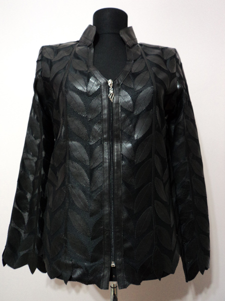 Black Leather Leaf Jacket Women Design Genuine Short Zip Up Light Lightweight