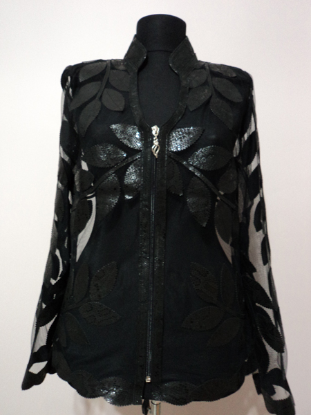 Black Leather Leaf Jacket Women Design Genuine Short Zip Up Light Lightweight