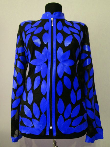 Blue Leather Leaf Jacket for Women