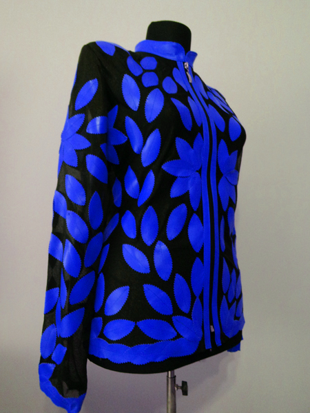 Blue Leather Leaf Jacket for Women