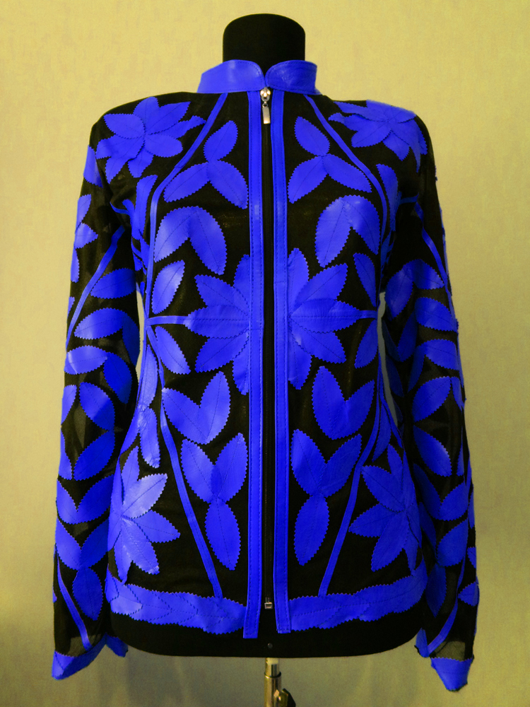 Blue Leather Leaf Jacket for Women