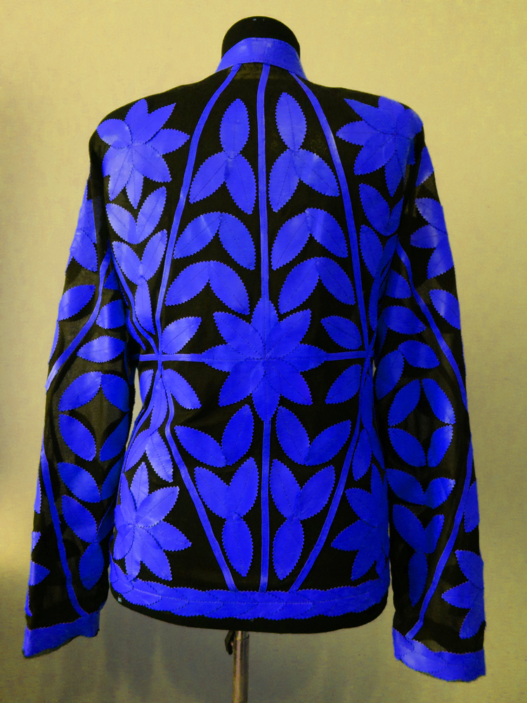 Blue Leather Leaf Jacket for Women