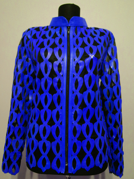 Blue Leather Leaf Jacket for Women