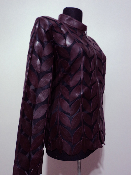 Burgundy Leather Leaf Jacket for Women Design 04 Genuine Short Zip Up Light Lightweight