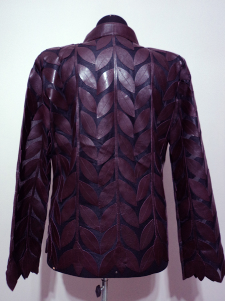 Burgundy Leather Leaf Jacket for Women Design 04 Genuine Short Zip Up Light Lightweight