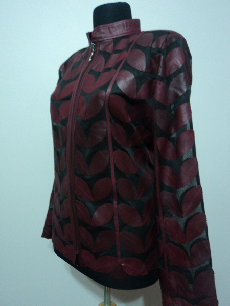 Burgundy Leather Leaf Jacket Women Design Genuine Short Zip Up Light Lightweight