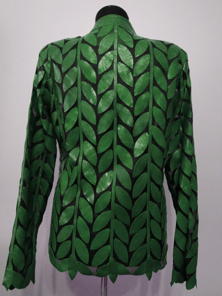 Green Leather Leaf Jacket for Women Design 04 Genuine Short Zip Up Light Lightweight