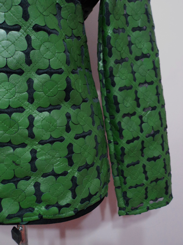 Green Leather Leaf Jacket for Women Design 06 Genuine Short Zip Up Light Lightweight