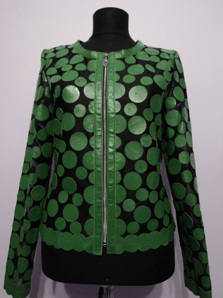 Green Leather Leaf Jacket for Women