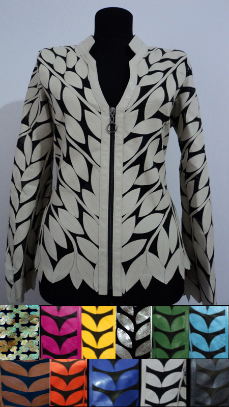 Leather Jacket Woman Coat Women Leaf Design 12 Zipper Short Light V Collar Zip Genuine Lambskin Real Soft Lightweight Tulle