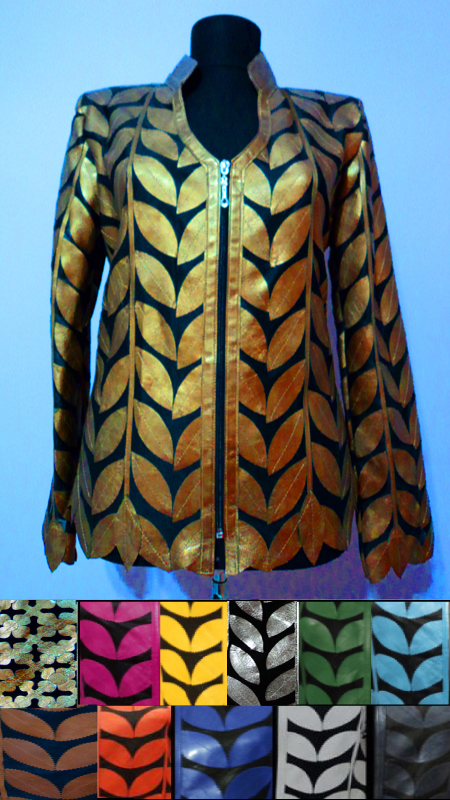 Leather Leaf Jacket for Women V Neck Design 08 Genuine Short Zip Up Light Lightweight [ Click to See Photos ]