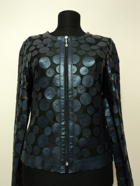 Navy Blue Leather Leaf Jacket for Women