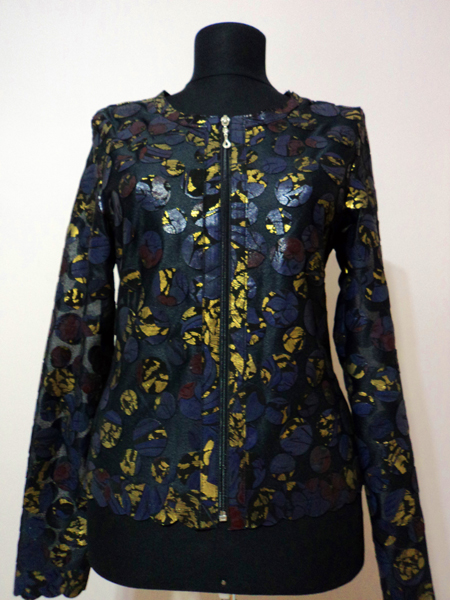 Navy Blue Leather Leaf Jacket Women Design Genuine Short Zip Up Light Lightweight