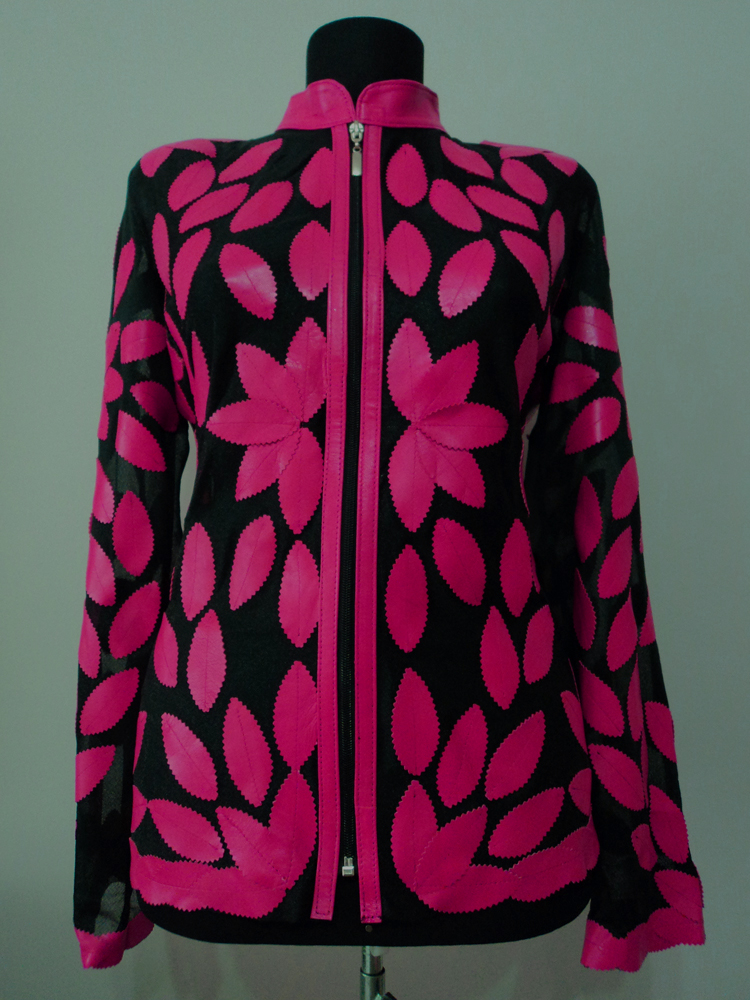 Pink Leather Leaf Jacket for Women