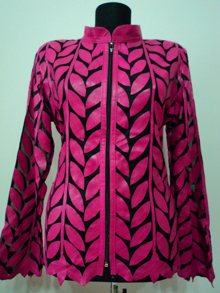 Pink Leather Leaf Jacket for Women Design 04 Genuine Short Zip Up Light Lightweight