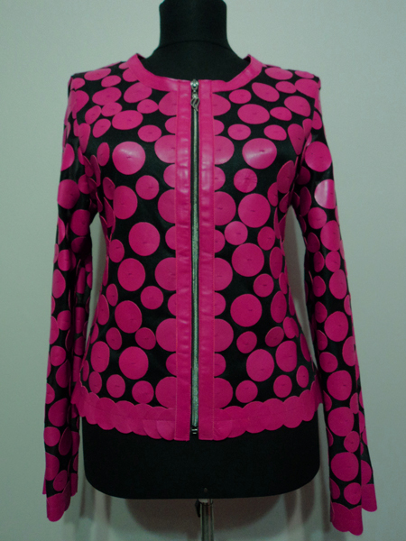 Pink Leather Leaf Jacket for Women