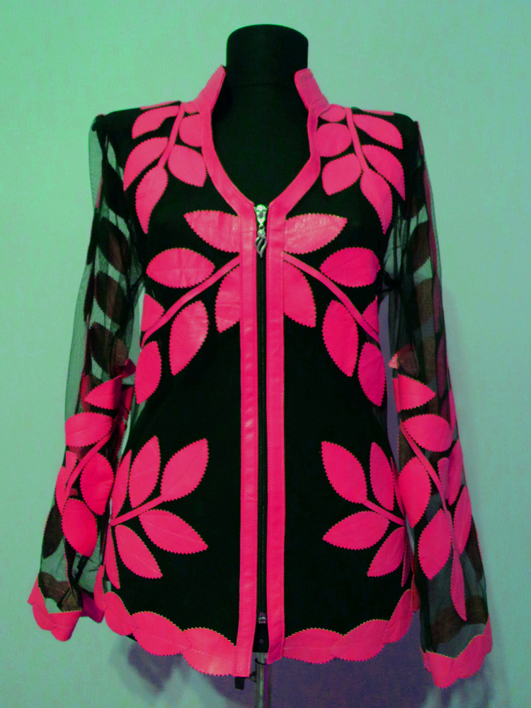 Pink Leather Leaf Jacket for Women V Neck Design 10 Genuine Short Zip Up Light Lightweight