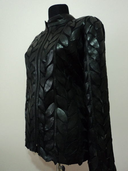 Plus Size Black Leather Leaf Jacket for Women