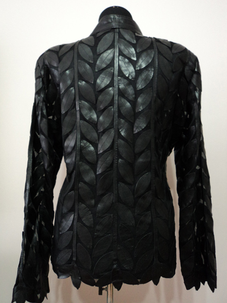 Plus Size Black Leather Leaf Jacket for Women Design 04 Genuine Short Zip Up Light Lightweight