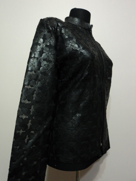 Plus Size Black Leather Leaf Jacket for Women