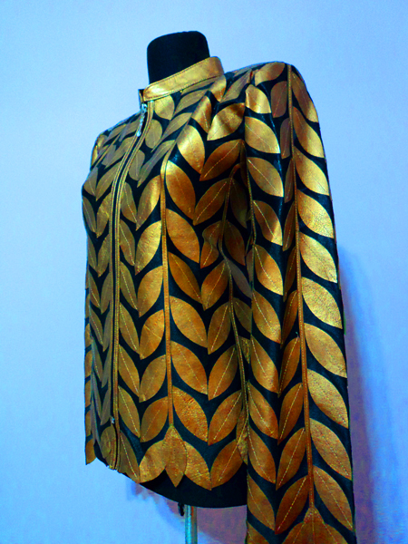 Plus Size Gold Leather Leaf Jacket for Women