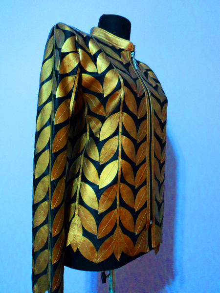 Plus Size Gold Leather Leaf Jacket for Women