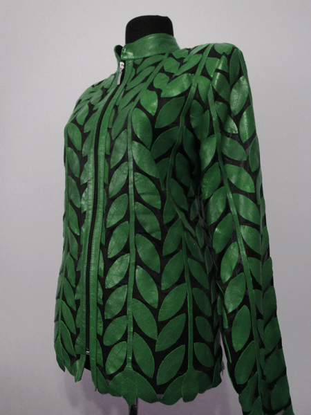 Plus Size Green Leather Leaf Jacket for Women