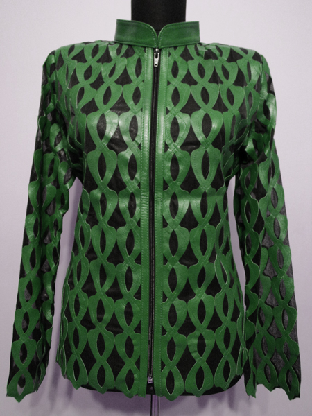 Plus Size Green Leather Leaf Jacket for Women