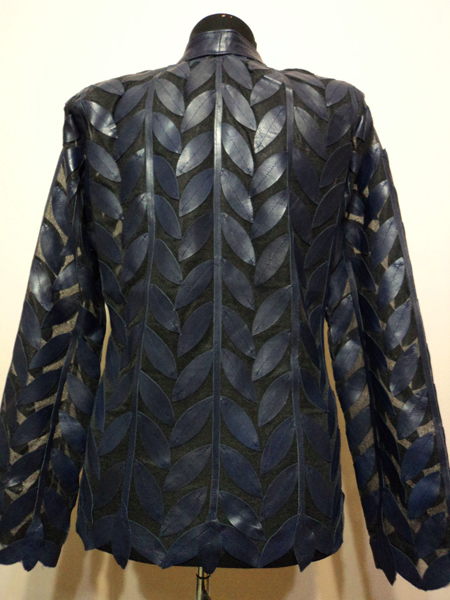 Plus Size Navy Blue Leather Leaf Jacket for Women Design 04 Genuine Short Zip Up Light Lightweight