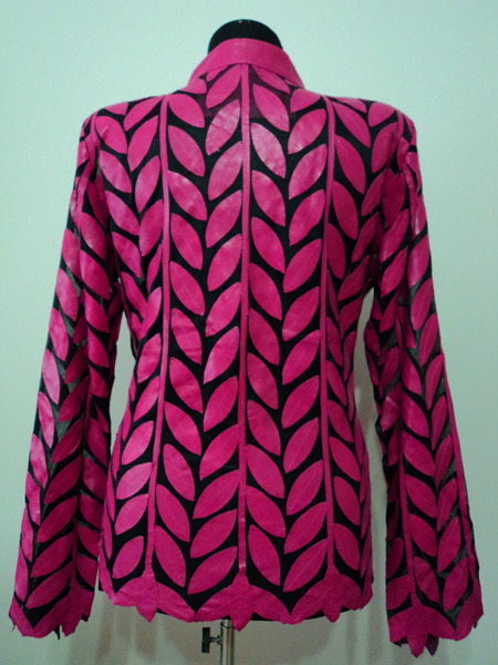 Plus Size Pink Leather Leaf Jacket for Women