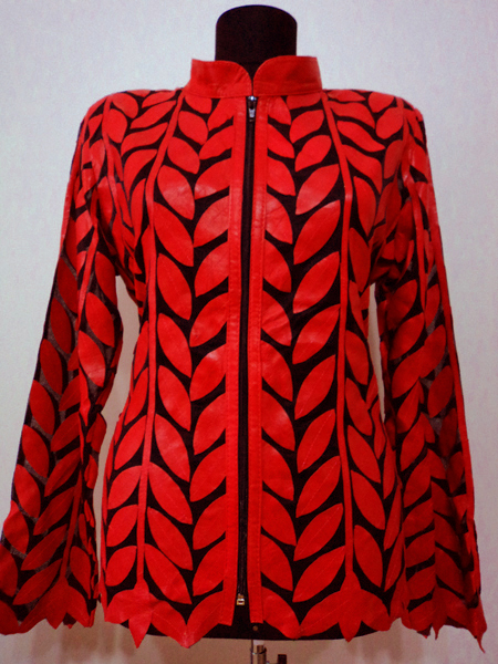 Plus Size Red Leather Leaf Jacket for Women