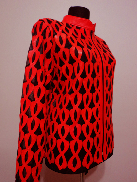 Plus Size Red Leather Leaf Jacket for Women Design 05 Genuine Short Zip Up Light Lightweight
