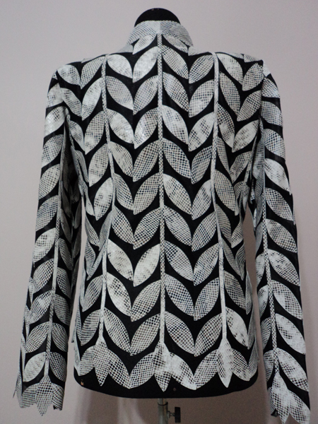 Plus Size White Snake Pattern Leather Leaf Jacket for Women