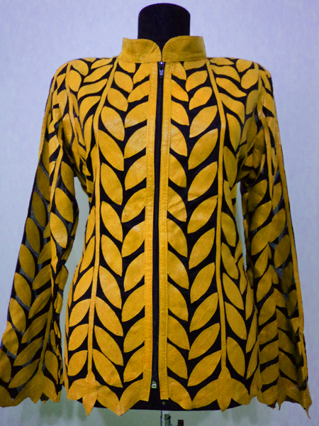 Plus Size Yellow Leather Leaf Jacket for Women