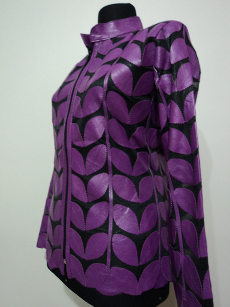 Purple Leather Leaf Jacket Women Design Genuine Short Zip Up Light Lightweight