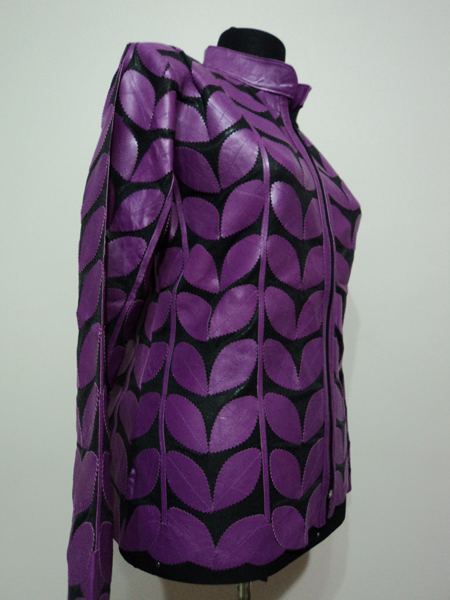 Purple Leather Leaf Jacket Women Design Genuine Short Zip Up Light Lightweight