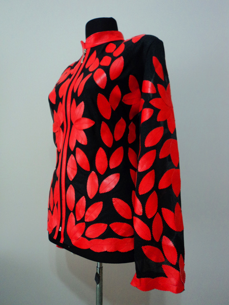 Red Leather Leaf Jacket for Women