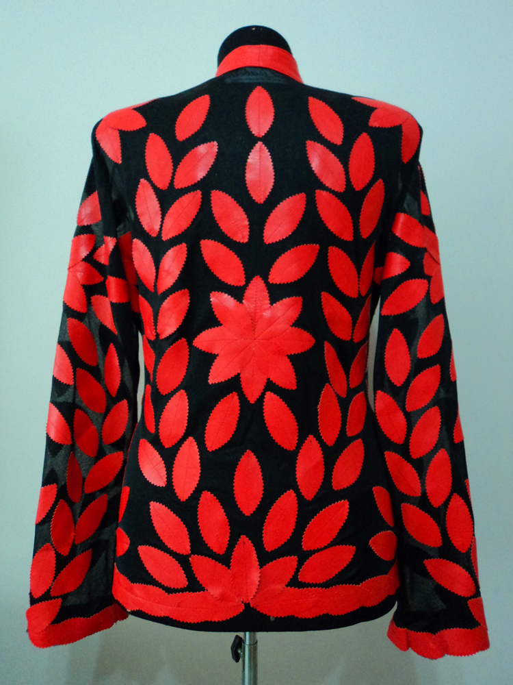 Red Leather Leaf Jacket for Women