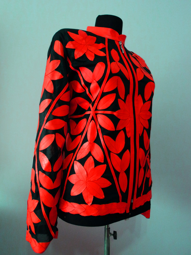 Red Leather Leaf Jacket for Women