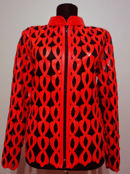 Red Leather Leaf Jacket for Women