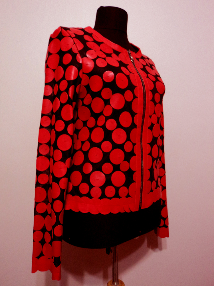 Red Leather Leaf Jacket for Women Design 07 Genuine Short Zip Up Light Lightweight