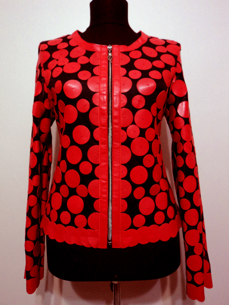 Red Leather Leaf Jacket Women Design Genuine Short Zip Up Light Lightweight