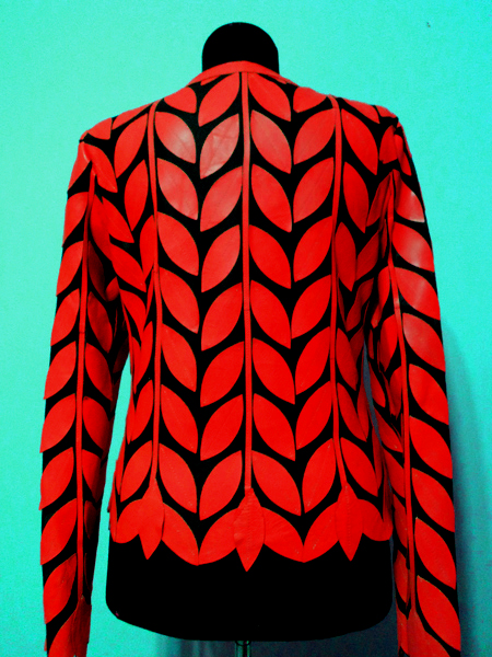 Red Leather Leaf Jacket for Women Round Neck Design 11 Genuine Short Zip Up Light Lightweight