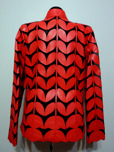 Red Leather Leaf Jacket for Women V Neck Design 09 Genuine Short Zip Up Light Lightweight