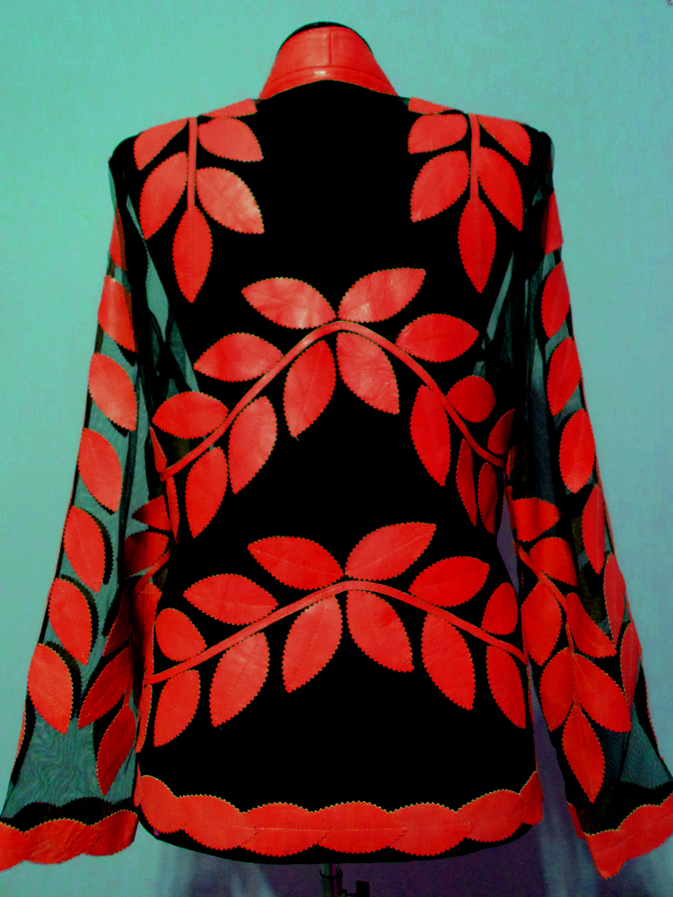 Red Leather Leaf Jacket for Women V Neck Design 10 Genuine Short Zip Up Light Lightweight