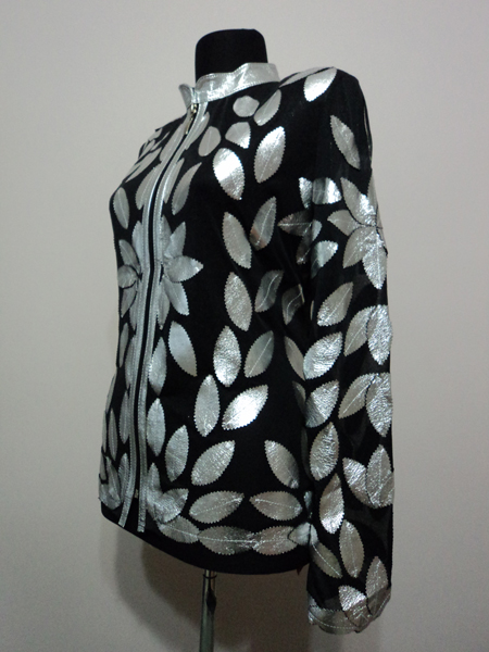 Silver Gray Leather Leaf Jacket for Women