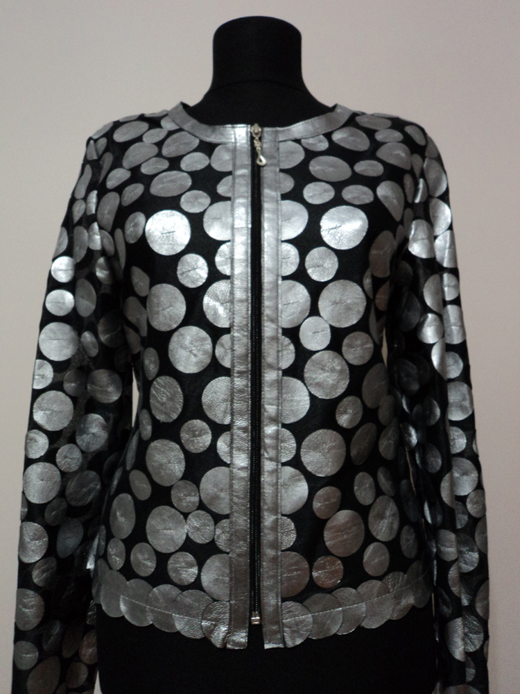 Silver Leather Leaf Jacket for Women Design 07 Genuine Short Zip Up Light Lightweight