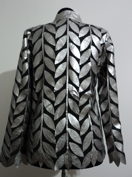 Silver Leather Leaf Jacket for Women V Neck Design 08 Genuine Short Zip Up Light Lightweight